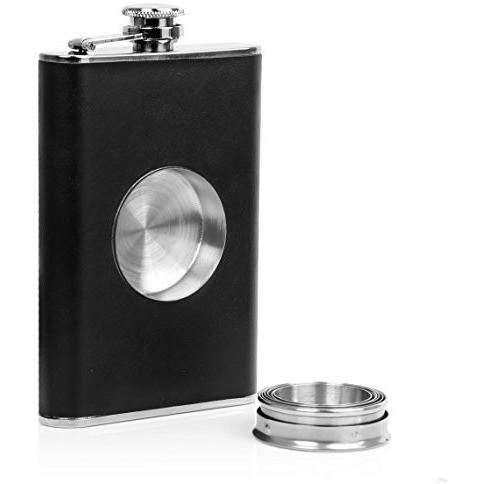 Ivation Hip Flask Shot Flask 8oz Stainless Steel & Genuine Leather