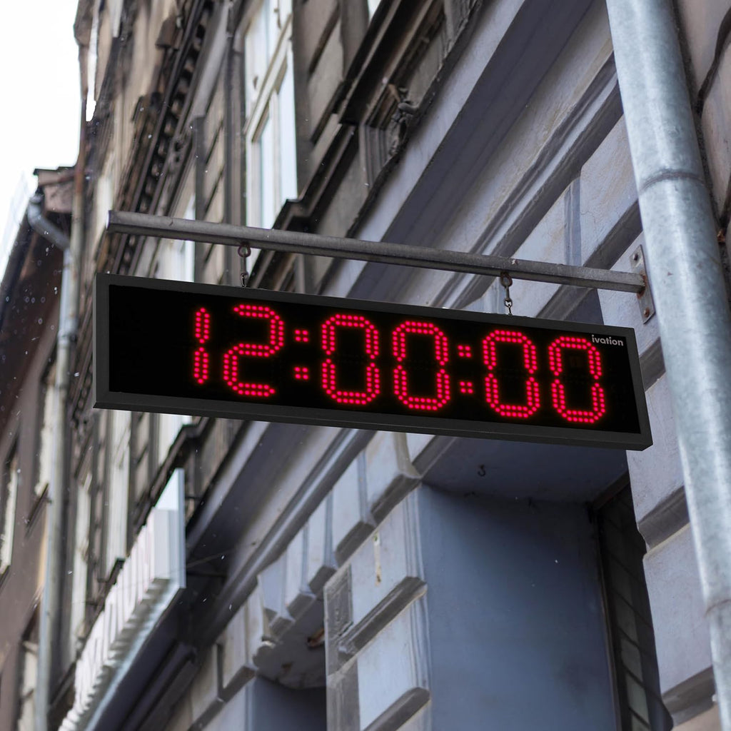 Ivation 36" Waterproof Large Digital Clock, Outdoor Large LED Clock with Stopwatch, Alarms & More! - Red