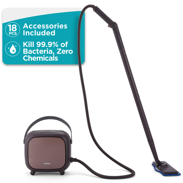 Ivation Steam Cleaner, Powerful Multipurpose Steamer w/ 18 Accessories, Chemical-Free Cleaning and Sanitizing for Floor, Tiles, Car Detailing, Wallpaper, Grout, Bed Bugs, Clothes, Curtains and Carpet