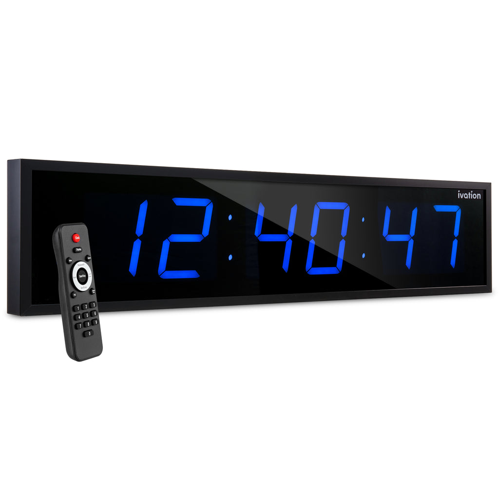Ivation Huge Oversized 60" Large Digital LED Clock | Big Digital Clock w/Multi-Function Display – Stopwatch, Timer, Alarms, Temp & Date | 6 Brightness Levels, Time Memory & Remote (Blue)