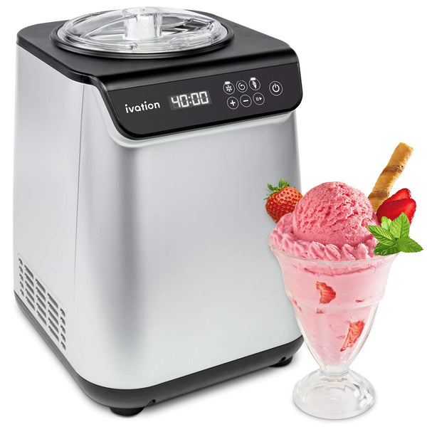 Ivation 1.2 Qt Automatic Ice Cream Maker Machine & Gelato Maker with Built-in Compressor, Clear Lid