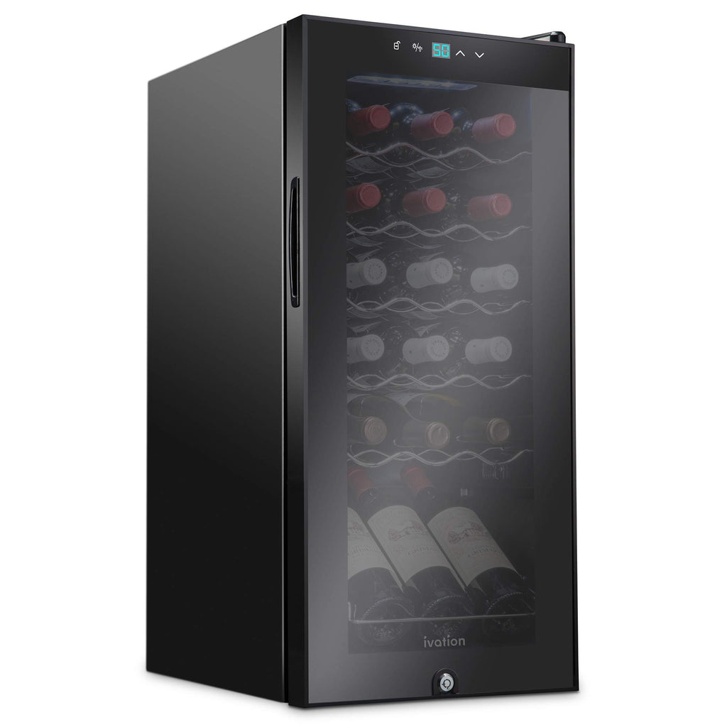 Ivation 18 Bottle Compressor Wine Refrigerator, Freestanding Wine Cooler with Lock, Black